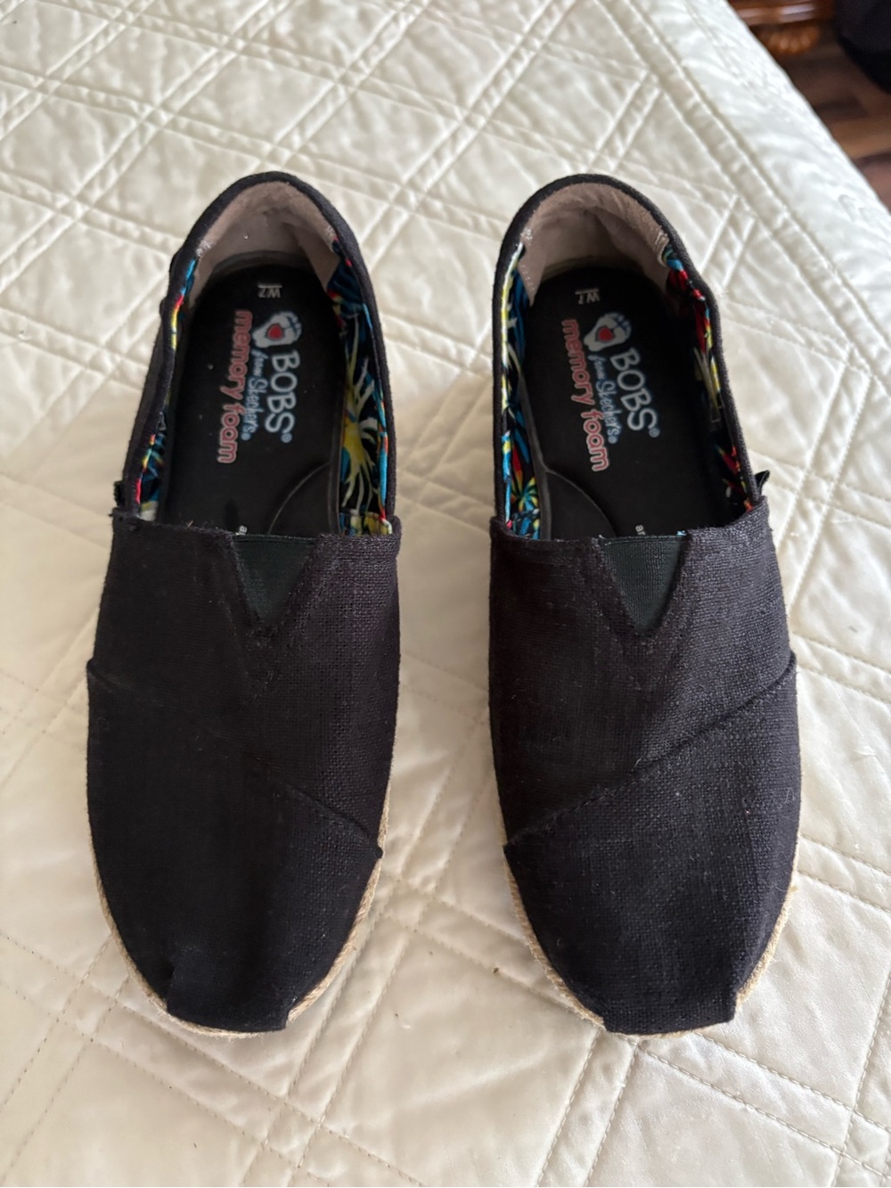Skechers  Bobs Black Canvas Espadrille Platform with Natural Jute Midsole